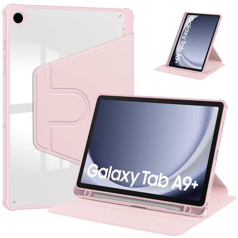 Samsung A9+ Case with Rotating Acrylic Pen Slot, Transparent Ultra-thin Leather Stand