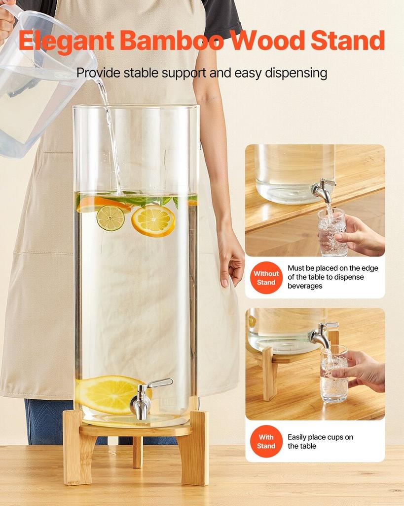 Drink Dispenser 13L Beverage Dispenser for Parties Glass with Stand