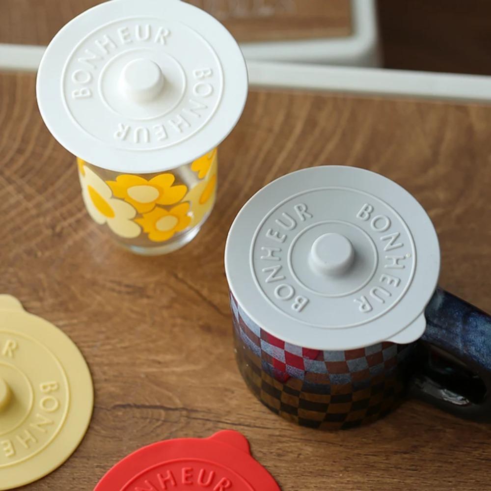 With Convex Handle Silicone Glass Cup Cover Round Heat-Resistant Cup Lid Universal Dustproof Mug Sealed Cap Ceramic Cup жёлтый