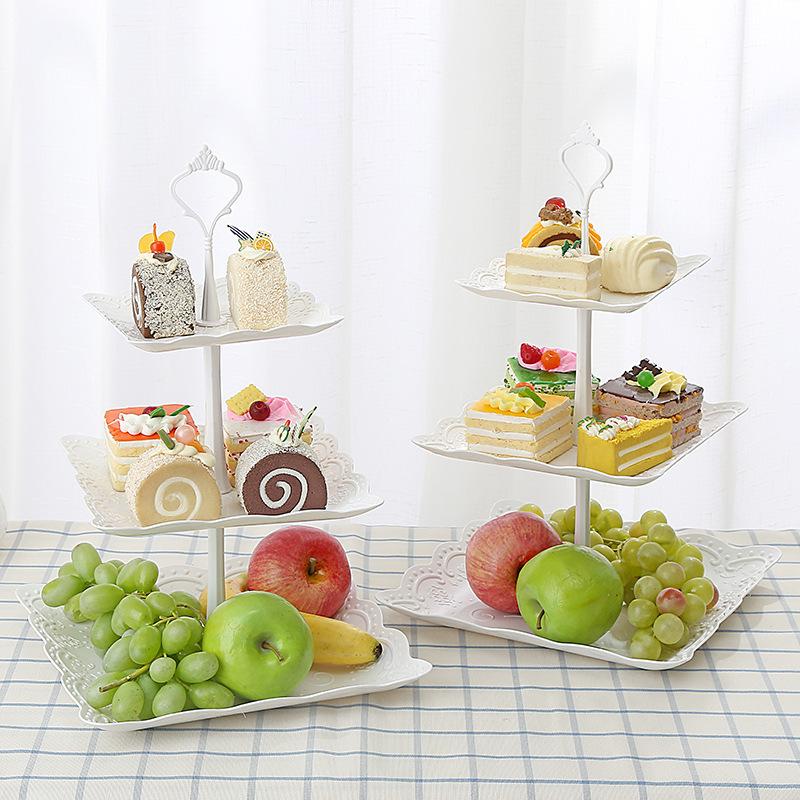 3 Tiers White Plastic Cupcake Stand Dessert Stand Tiered Serving Trays - Round, Square, Flower