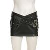 Women Heavy Leather V Low Waist Hip Personalised Punk Spice Girl Style Ring Buckle Decoration Cross Cock Eye Belt Short Skirt Suit