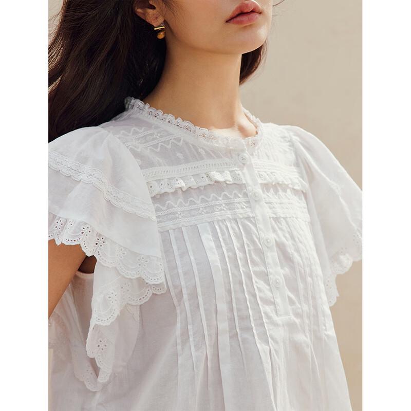 INMAN French Lace Flutter Sleeve Ruffle Collar Blouse