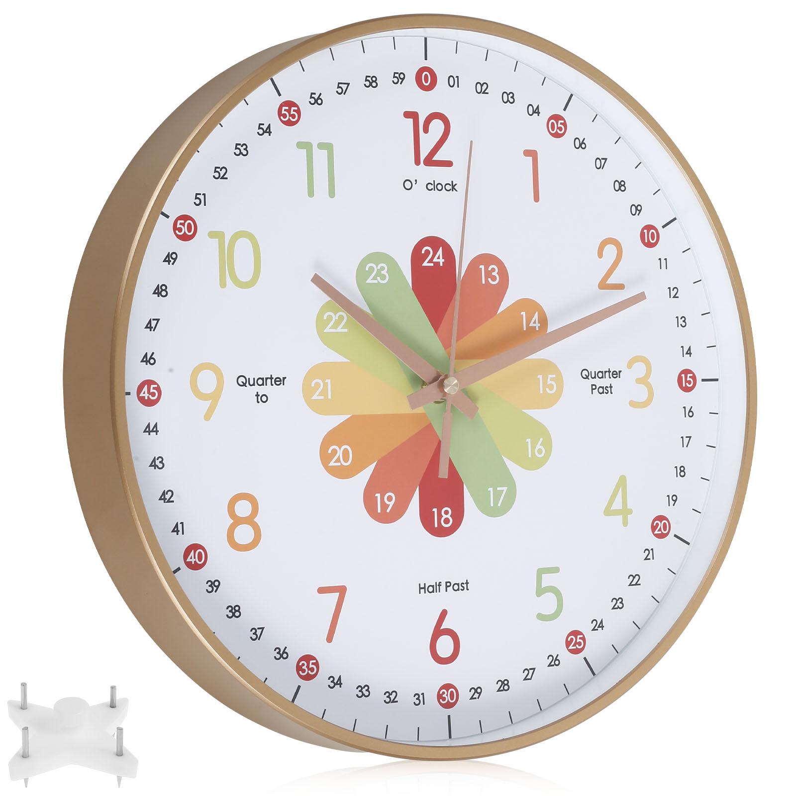 Learning Clock for Kid Silent Telling the Time Teaching Clock Non Ticking Kid Timer for Bedroom Kids Montessori Clock