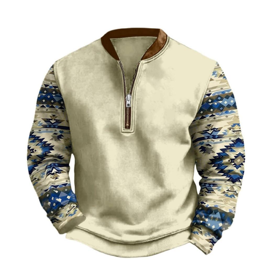 Men's Casual And Trendy Digital 3D Printed Round,neck Long,sleeved Half,pull One,piece Sweatshirt