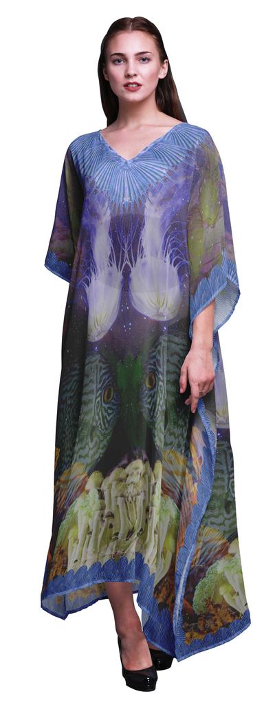 Phagun Clown Fish & Shell Ocean Ladies Kaftan Holiday Loungewear Maxi Dress Beach