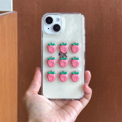 Epoxy dreidimensional rosa Erdbeere für iPhone 16 Promax Handyhülle für Apple 15 Weiblich Neues Modell 14 Transparent 17