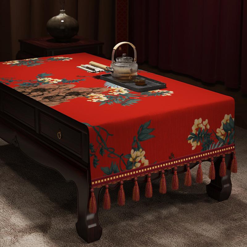 Red Festive Living Room Wedding Coffee Table Tablecloth Atmosphere Engagement Rectangular Dining Table Tablecloth Desktop Dust Cover