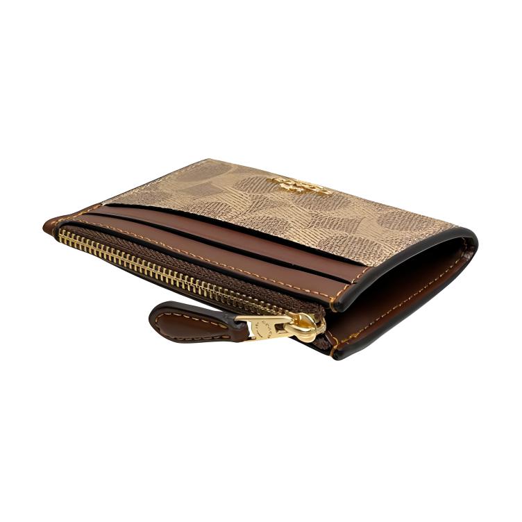 New COACH Skinny Id Case Artificial Leather Plastic Card Holder Mini Women's Brown Yellow & Brown CW870-IMXHE