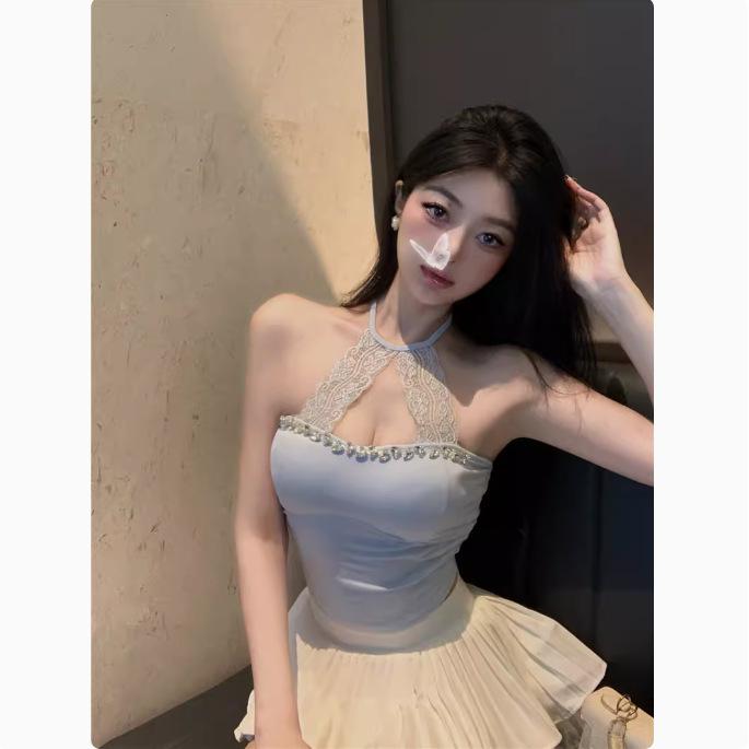 

Элегантная майка с кружевной отделкой и нагрудными вкладышами для всех сезонов L синий