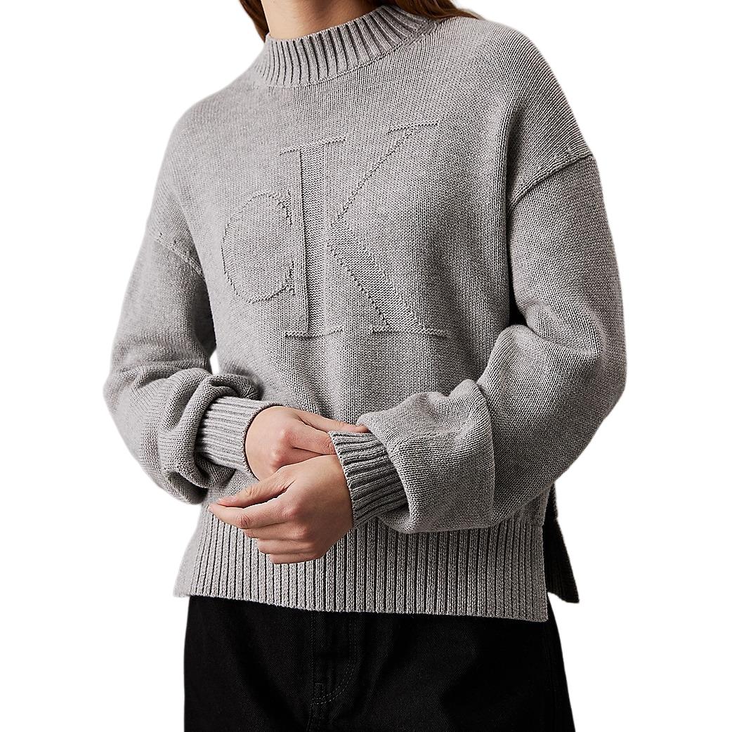 Calvin Klein FW24 Solid Color Round Neck Sweater Women sweater Gray J20J224224-P41 XS 14829₽