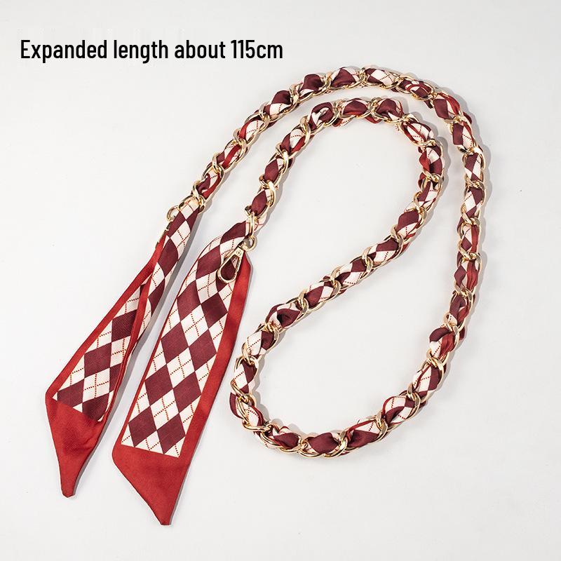 

Stylish Multicolor Crossbody Handbag with Chain, Ribbon, and Long Shoulder Scarf Strap Scarf Strap (Approx. 115cm)