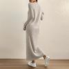 Damen Langarmkleid Herbst Freizeit T-Shirt Lockere Passform Plissiertes Vorderteil Kleider mit Taschen