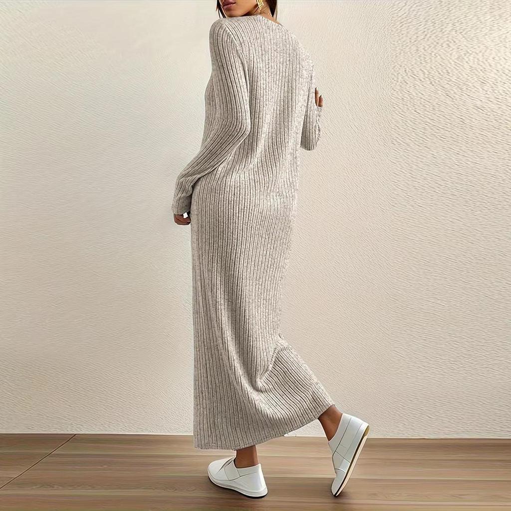Damen Langarmkleid Herbst Freizeit T-Shirt Lockere Passform Plissiertes Vorderteil Kleider mit Taschen