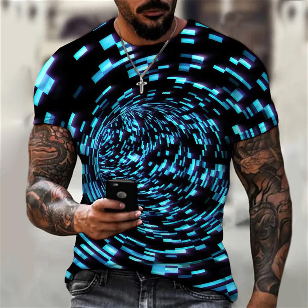 Nowa Letnia Męska Koszulka z Abstrakcyjnym Wzorem Moda Codzienna Drukowana 3D Luźna z Okrągłym Dekoltem Krótki Rękaw Uliczna Osobowość Duże Rozmiary Góry