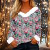 Women's Fashionable Casual V-Neck Christmas Print Long-Sleeved Top