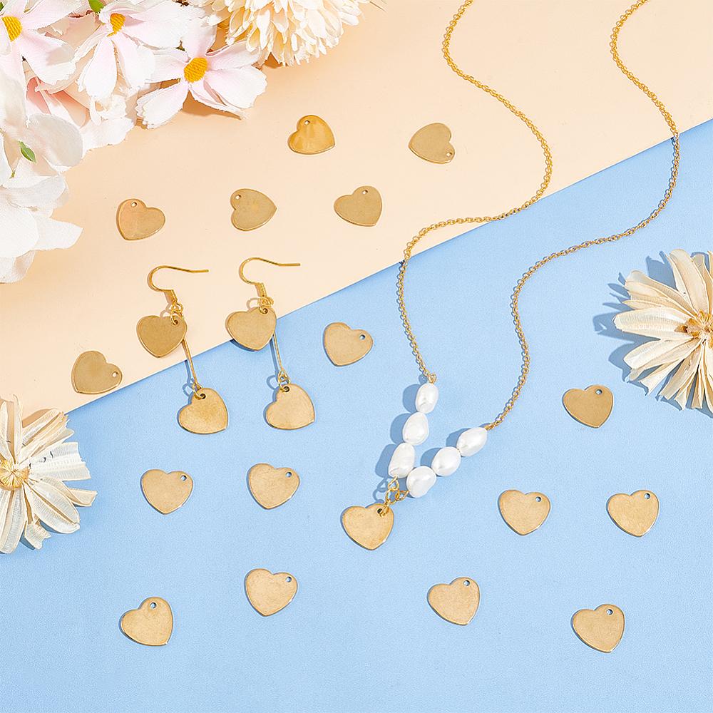60Pcs Ion Plating(IP) 201 Stainless Steel Charms Heart Charms Real 18K Gold Plated 13.5x14x1mm Hole: 1.5mm