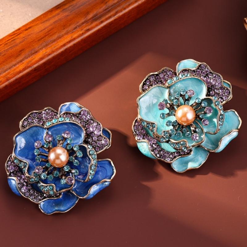 Studded Dripping Oil Flower Brooches For Women Coat Jewelry Accessories Gifts