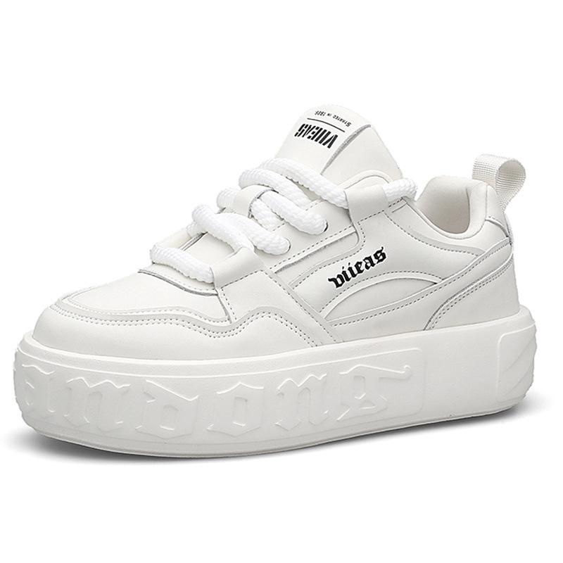 Spring New Versatile Fashion Trendy Thick-soled Shoes Low-top Lace-up White Shoes Sports Casual Shoes Leather Shoes