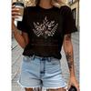 Women Floral Creative Print T-Shirt 100% Pure Soft Crew Neck Short Sleeve Regular Fit Casual Elegant Festival Essential Top