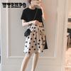 Vestido de maternidad de manga corta, largo medio, lunares negros, holgado, talla grande, falda de maternidad con cuello redondo
