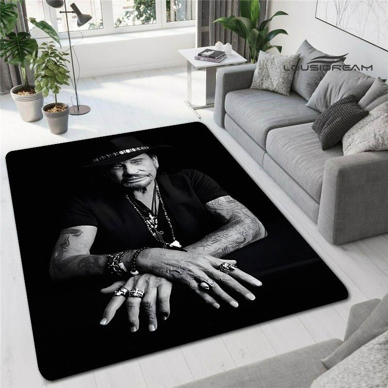 Französischer Rockstar Johnny Hallyday bedruckter Teppich, Spielzimmer, Wohnzimmer, Schlafzimmer, rutschfester Teppich, Fotografie-Requisiten, Geburtstagsgeschenk