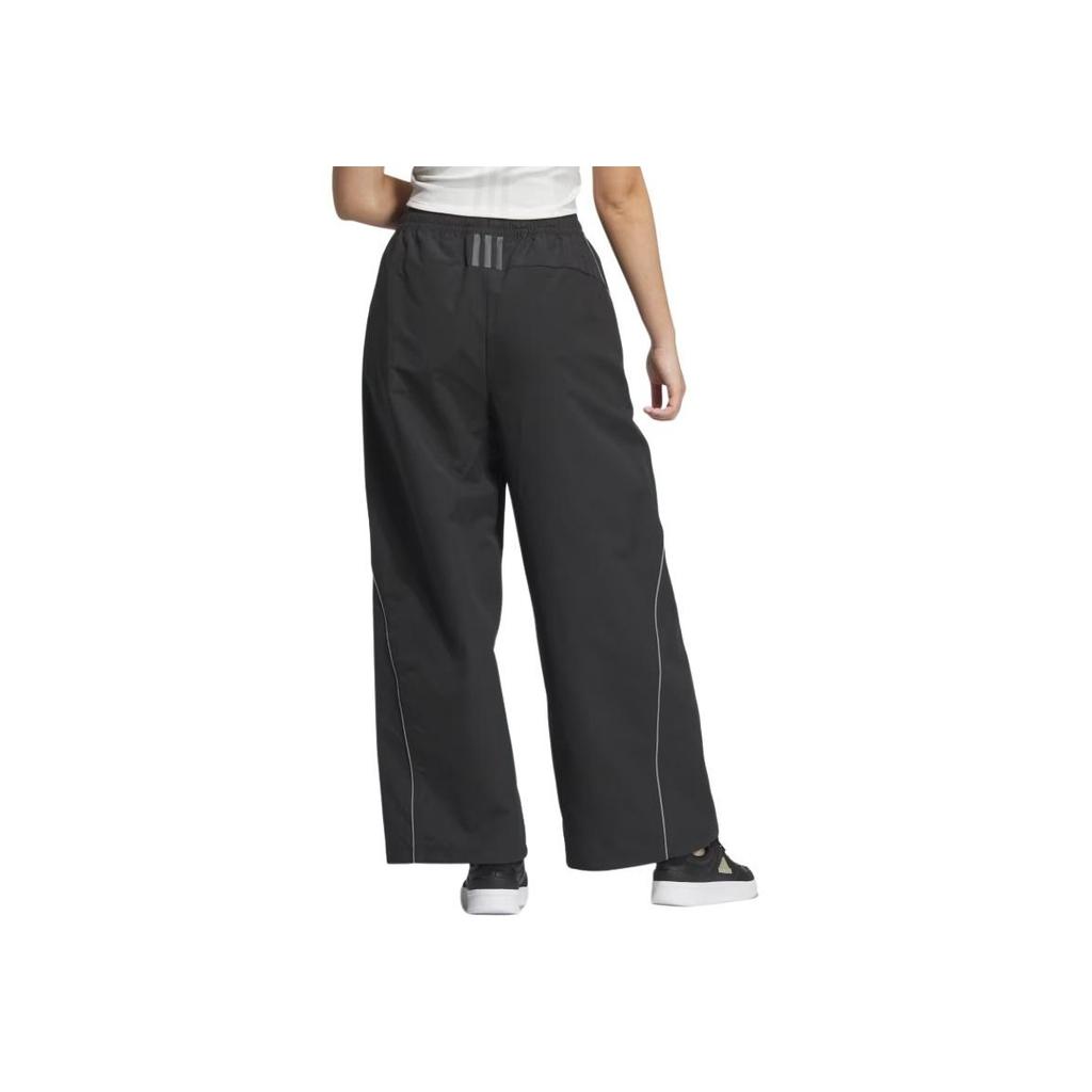 Adidas Striped High-Waisted Loose Straight-Leg Retro Sports Long Pants Women Bottoms Black JJ1097