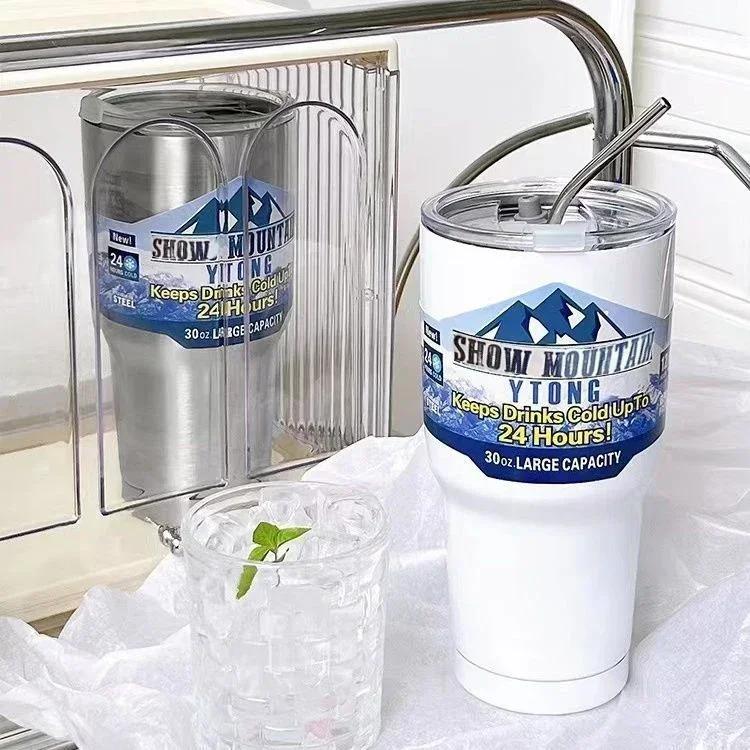 30oz 900ml Stainless Steel Water Bottle with Straw ThermosTumbler Keep Drink Cold Hot Vacuum Flasks Mugs Coffee Cups Car Bottle