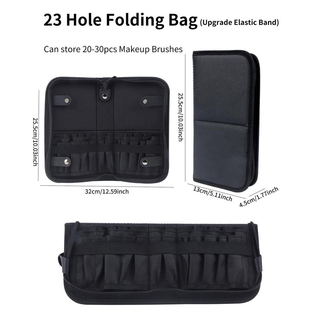 14-40 Slot Large-Capacity Foldable Makeup Brush Bag – Black
