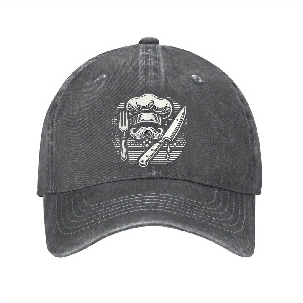 Cotton Chef-Themed Baseball Cap with Adjustable Curved Brim - Lightweight, Sun-Protective Dad Hat for Outdoor Activities, Black