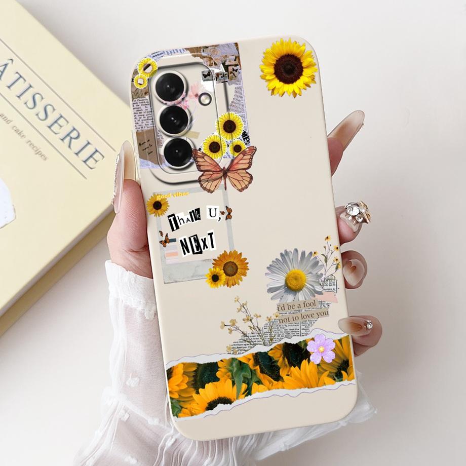 For Samsung Galaxy A56 A36 A26 5G Phone Case Soft Matte Liquid Silicone Back Cover Love Heart Girly Flower Painting Fundas