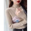 Autumn and Winter Semi-turtleneck Bottoming Sweater Women's Inner Pit Strip Pullover Shirt Solid Color Casual Tops Elegant Thin Simple Clothing