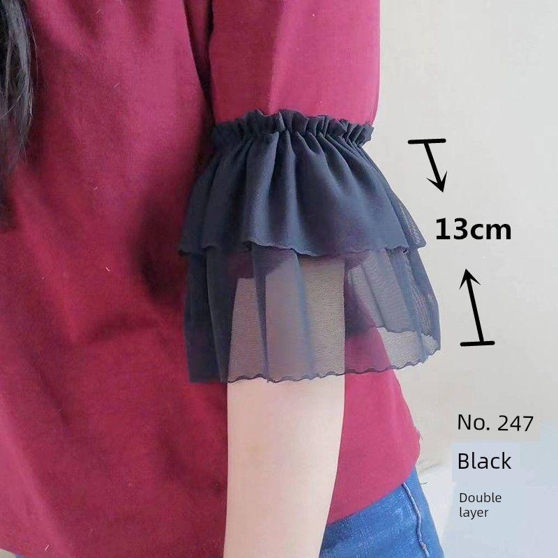 

Short Sleeve Cut Out Breathable Lace Arm Sleeves Red Covering Big Arm Meat Female Sun Protection Oversleeve Decoration Oversleeves No. 247 black double-layer pair S