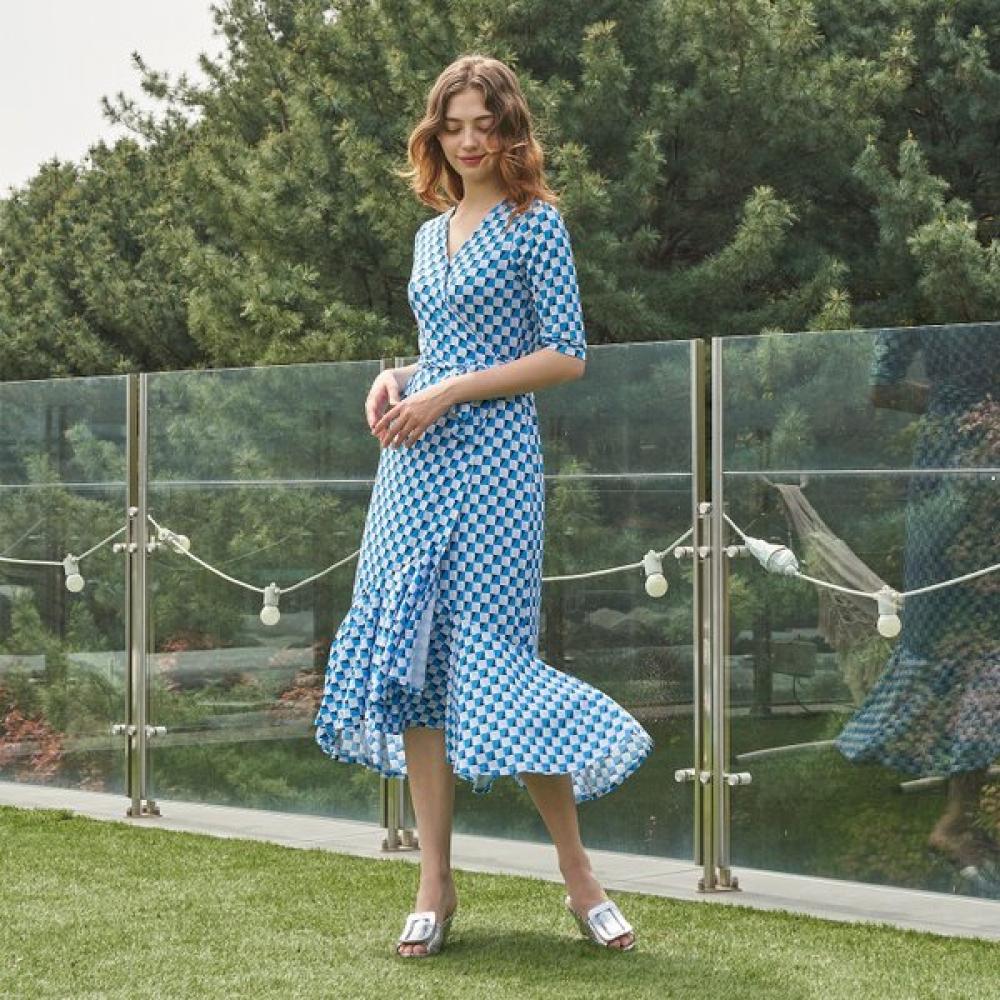 Lipbbam Vivienne 3 4 Sleeve Frill Wrap Dress Ldm42db01