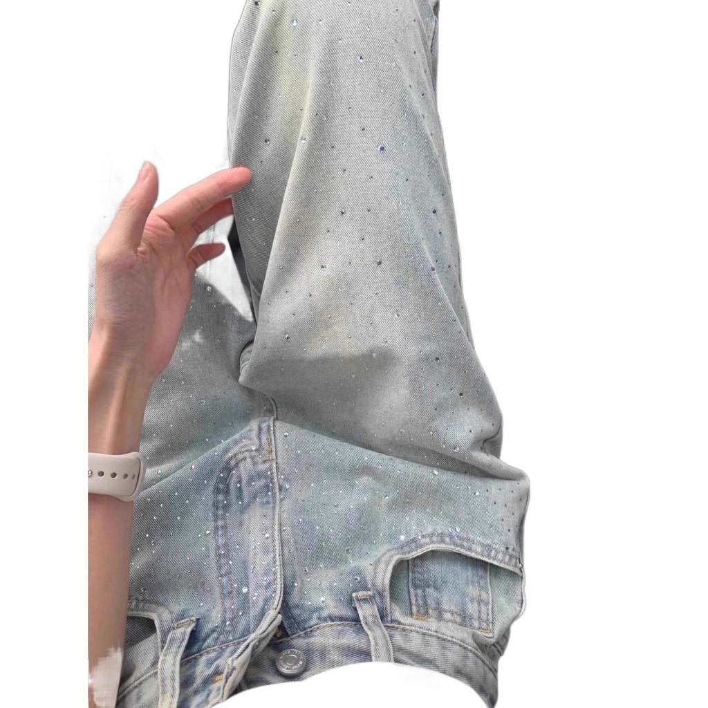 Retro Rhinestone Hotfix High Waist Wide Leg Jeans for Women - Spring/Summer 2026 Collection