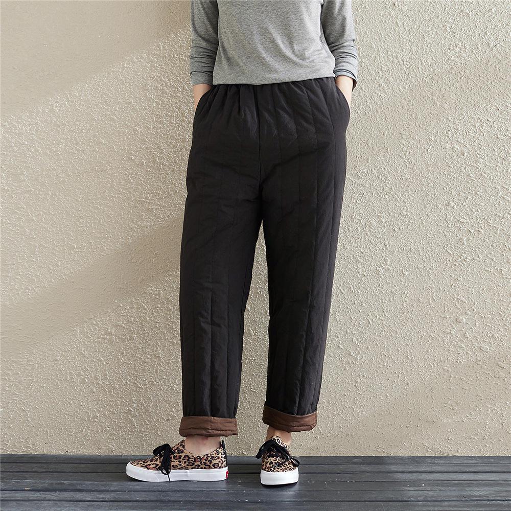 Winter Retro Women s High-Density Cotton Elastic Waist Loose Down Pants Small