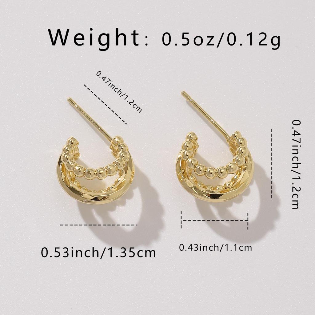 Copper Double Layer C-Shaped Stud Earrings for Women