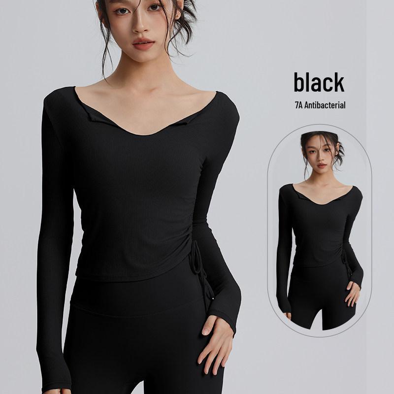 Women s Quick-Dry Slimming V-Neck Long Sleeve Yoga & Running Top Medium