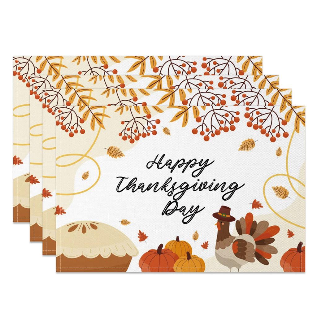 Thanksgiving Placemat Fall Harvest Table Decor Pumpkin Maple Leaf Pattern Printing Seasonal Holiday Dining Mats for Family Party
