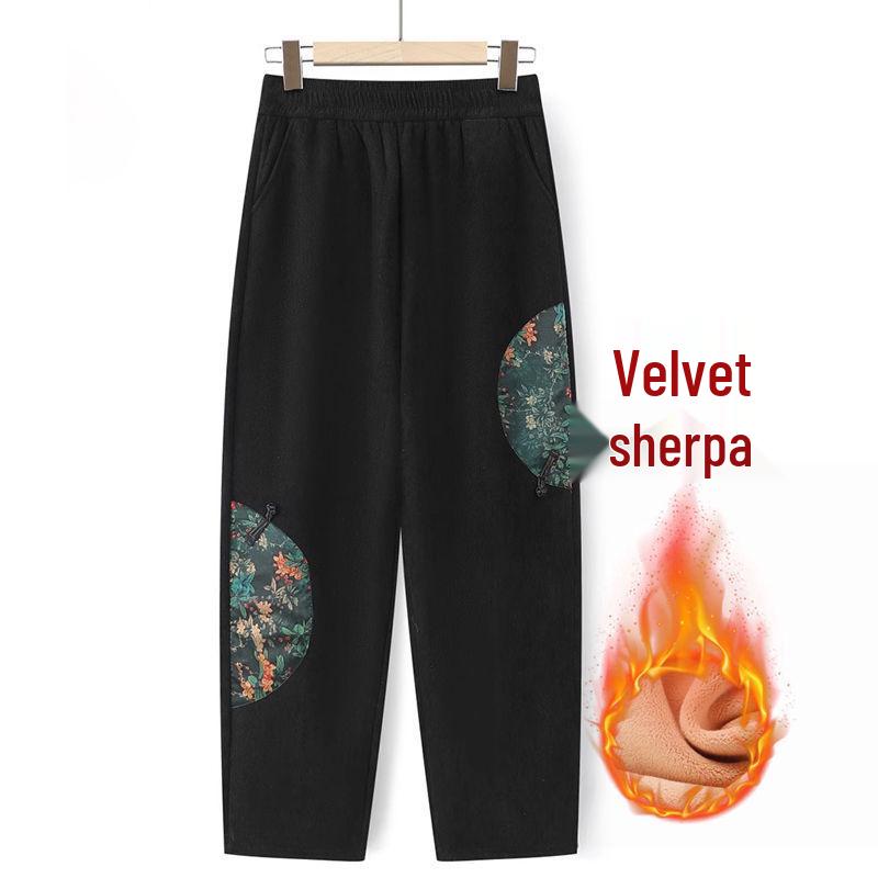 

Chinese Style Lamb s Wool Velvet Pants for Middle-Aged Women - Loose Fit, Straight & Slim Leg Options 2XL for 40-52 kg