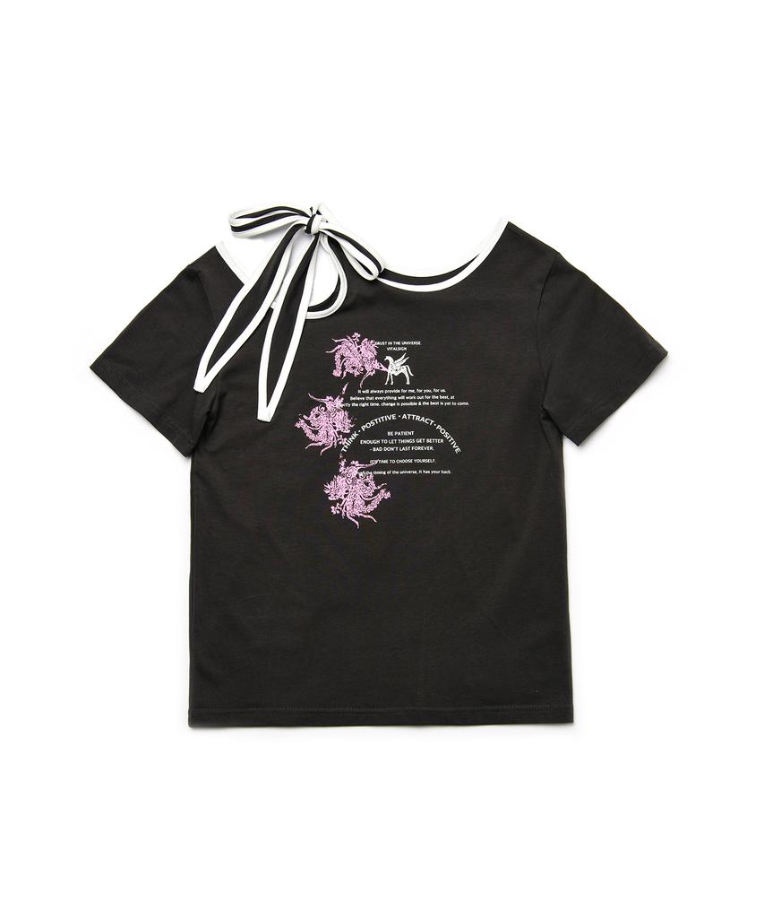 Baitalssain [Line] Shoulder Strap Print T-Shirt
