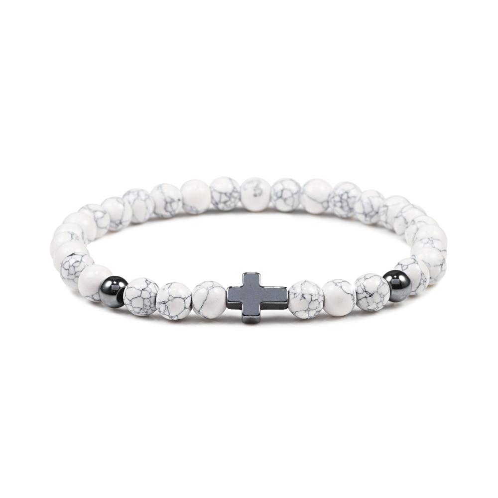 Prayer Men Women Bracelet Hematite Cross 6MM Natural Stone Tiger Eyes Bead Strand Bracelets Bangle Jesus Yoga Homme Jewelry Gift