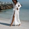 Europe and America Vacation Beach Long Sleeve Lace Cardigan Dress - Sun Protection Bikini Cover-up