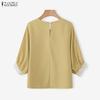 ZANZEA Women Casual Round Neck Lace Splice 3/4 Sleeve Blouse