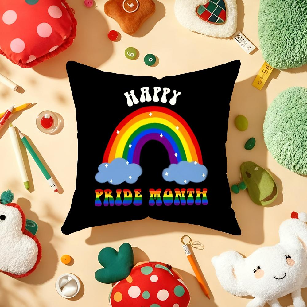 Pride Month Rainbow Cushion Cover Plush Fabric Soft Double-Sided Printed Sofa Warm Winter Home Child Gift Pillow Case