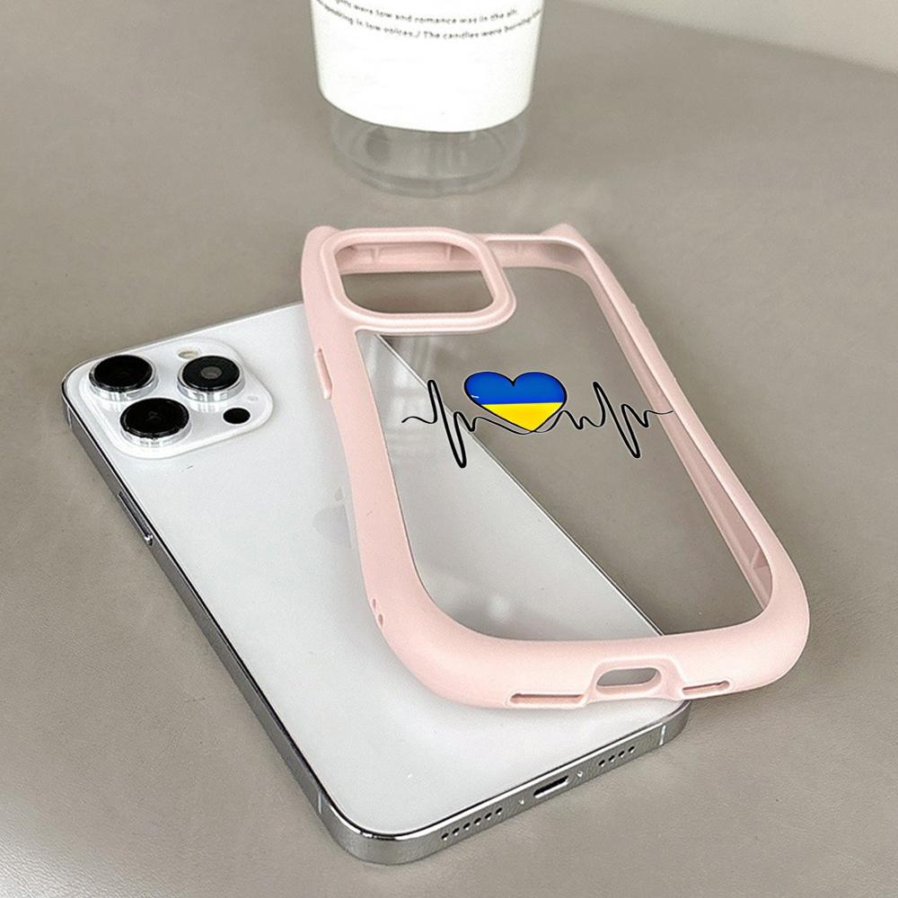 Soft Cat Ear Phone Cases for iPhone 16 15 13 12 11 Pro Max 14 Plus XR XS Max TPU Anti-Drop Transparent Acrylic Back Cover N88 Love Design