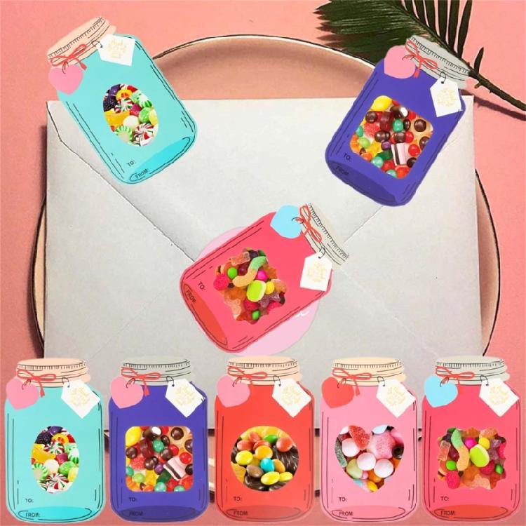 50pcs Valentines Card for Kids for School Kids Child Colorful Jar Candy Pouches