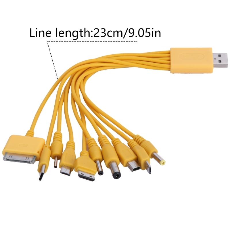 10 In 1 Mobile USB Cable Multi Charging Cable Multiple Charger Cable Multiple USB Fast Charging Cord 23cm/9.06in