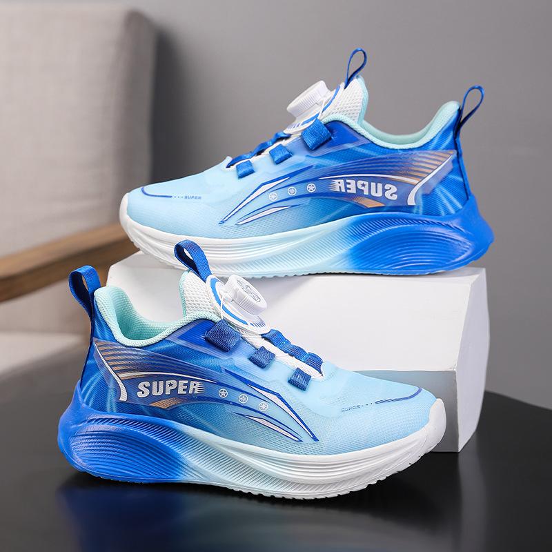 Boys' sneakers 2025 spring girls' double mesh breathable rotating button children's lightweight sports running shoes trendy shoes