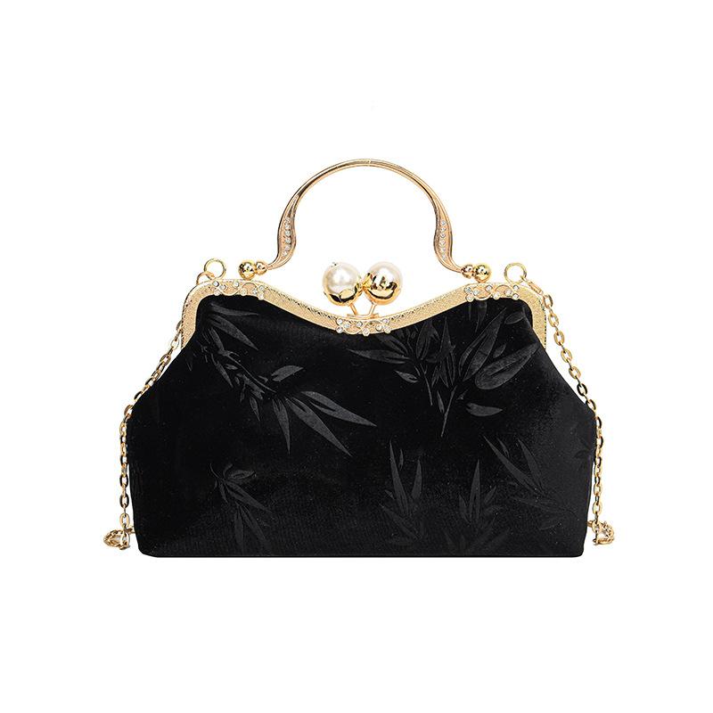 New Velvet Women's Clip Portable Shoulder Crossbody Cheongsam Literary and National Stylebag