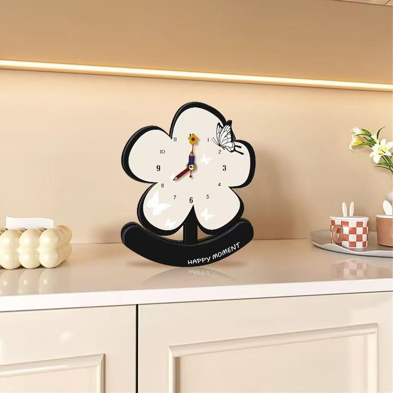 1PC Flower Cartoon Creative Table Clock Living Room Desktop Crafts Ornaments Decorative Digital Clock Bedroom Bedside Office Silent